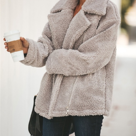 Jackets & Blazers - Taupe Teddy Coat with zippered tailored front